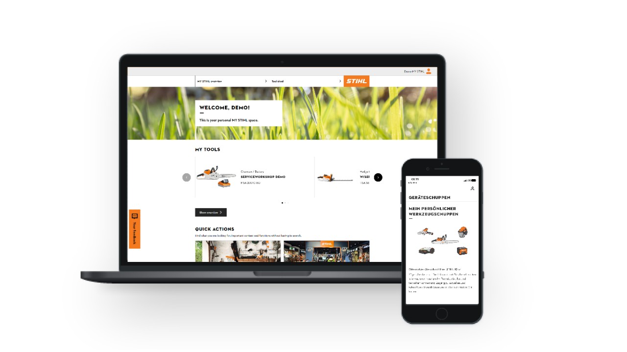 Bild eines Laptops welches das Kundenportal MY STIHL zeigt