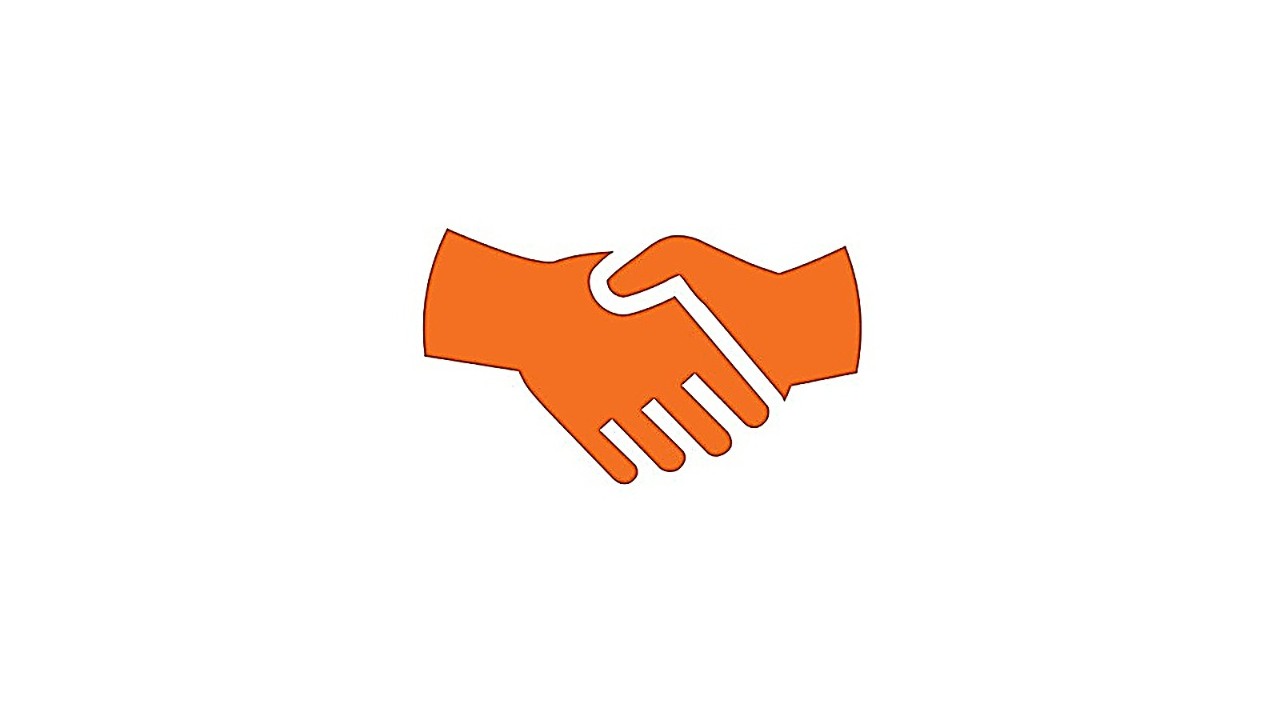 Oranje symbool van een handdruk