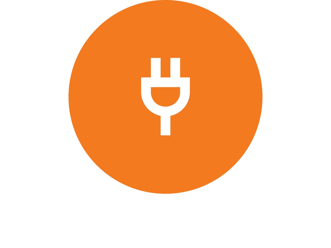 Pictogram van een elektrische stekker in een oranje cirkel.