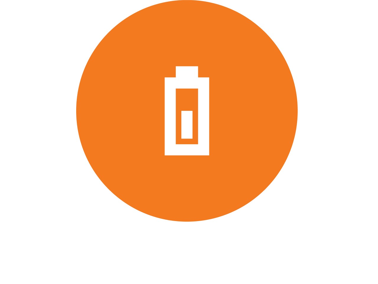 Pictogram van een batterij in een oranje cirkel.