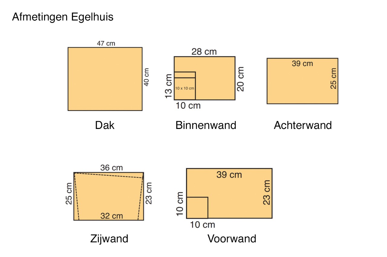 Schema's met de afmetingen van het hout om een egelhuisje te bouwen