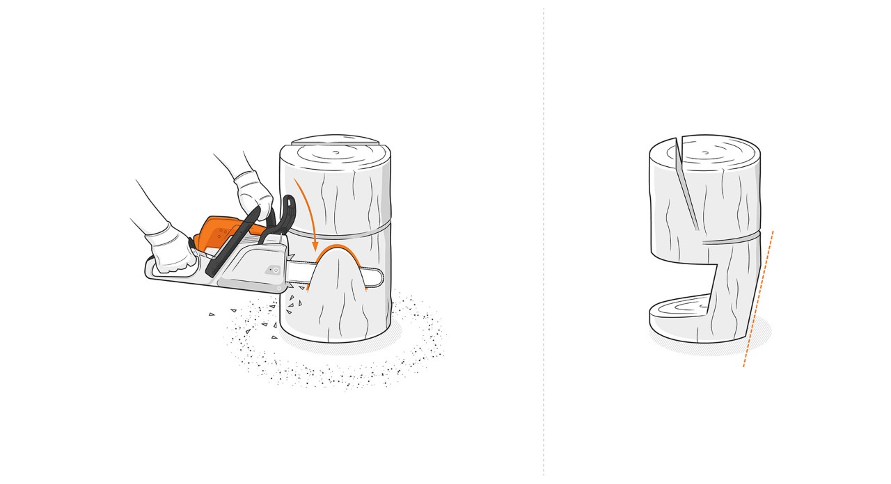 Illustratie: De sokkelvoorzijde wordt met een STIHL kettingzaag weggezaagd