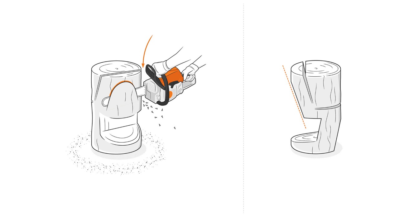 Illustratie: De achterkant van de rugleuning van de houten stoel wordt gezaagd