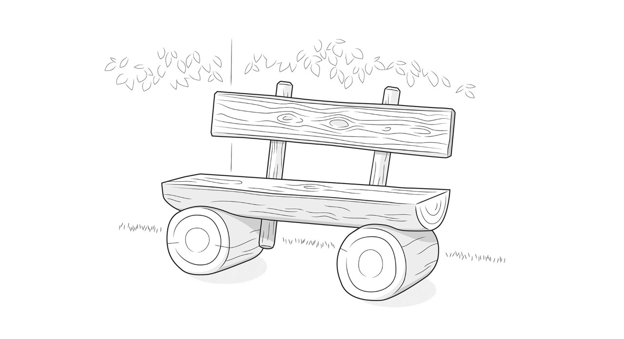 Illustratie van een afgewerkte, zelfgemaakte tuinbank