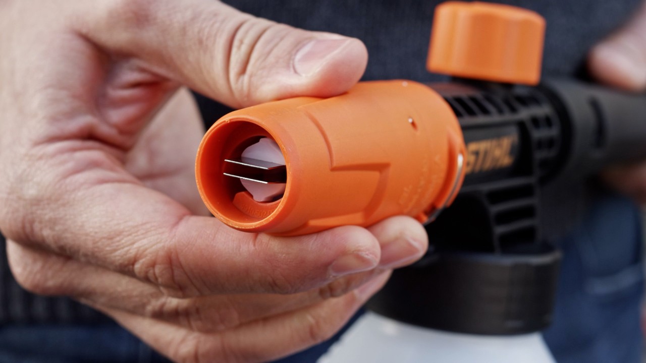 Close-up van de sproeier van een STIHL hogedrukreiniger